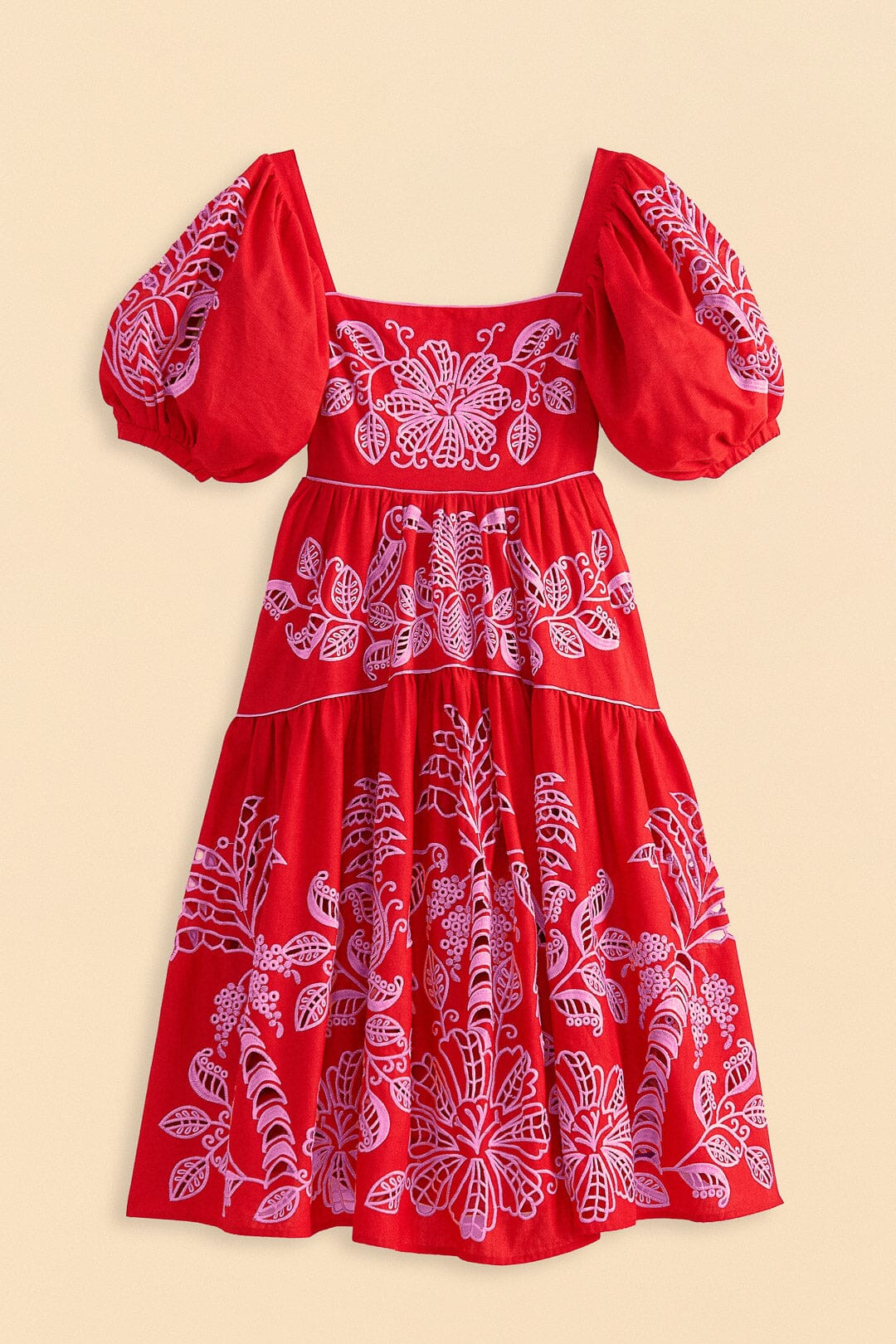 Robe midi Palm Tree Richilieu en lin - Rouge