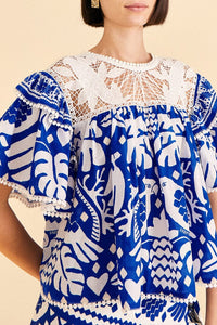 Blouse Jungle en foulard - Bleu