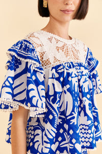 Blouse Jungle en foulard - Bleu