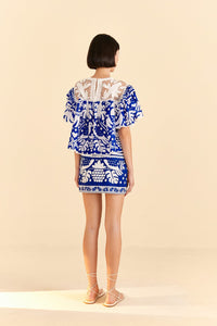 Blouse Jungle en foulard - Bleu