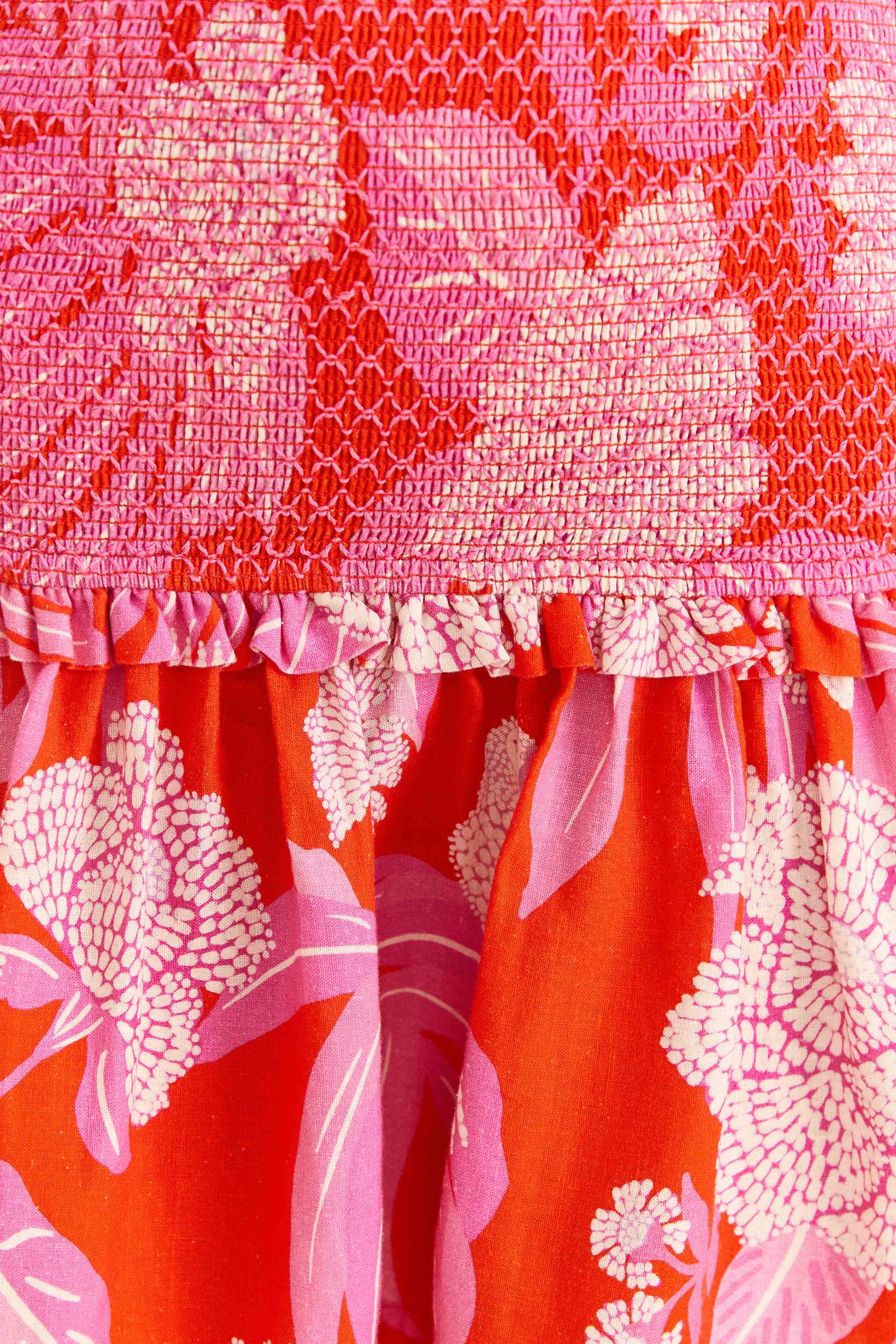 Robe courte Dewdrop Floral en lin - Rouge