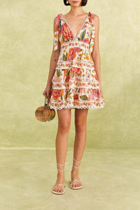 Robe courte Macaw Bloom en coton - Beige