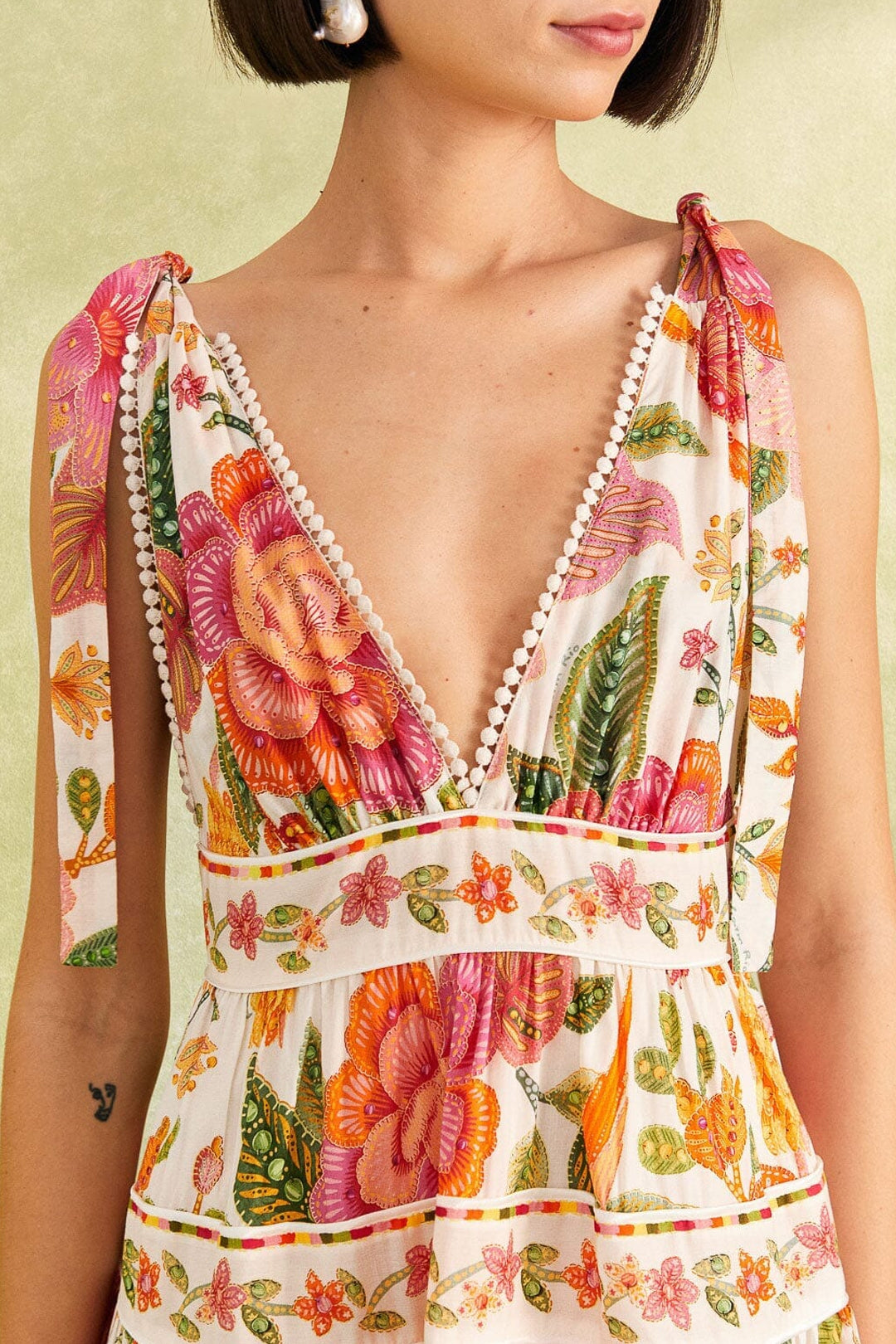 Robe courte Macaw Bloom en coton - Beige