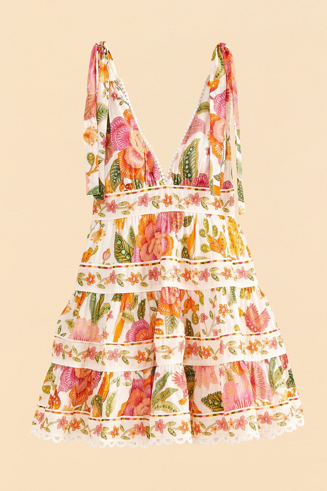 Robe courte Macaw Bloom en coton - Beige