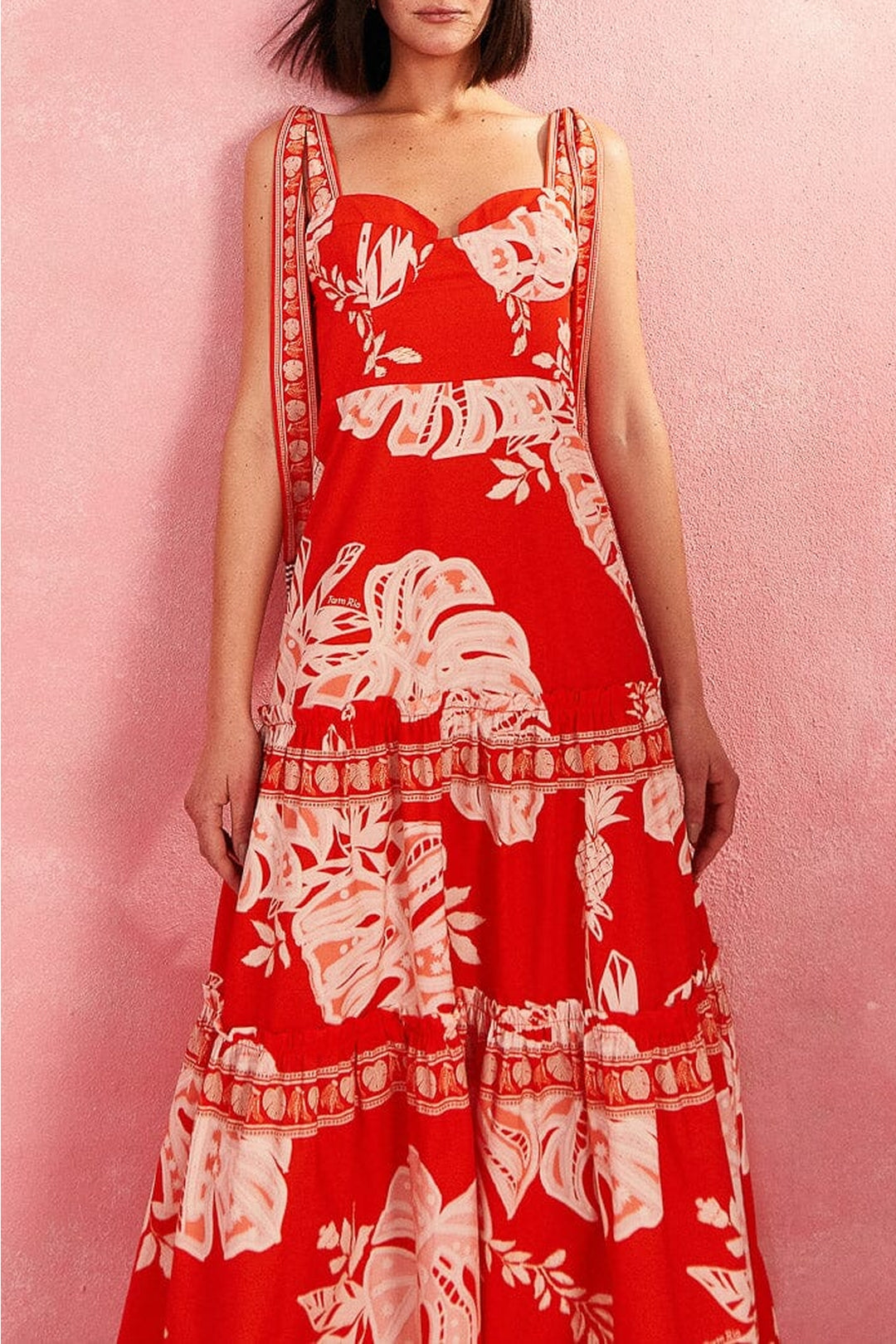 Robe longue Lace Monsteras - Rouge