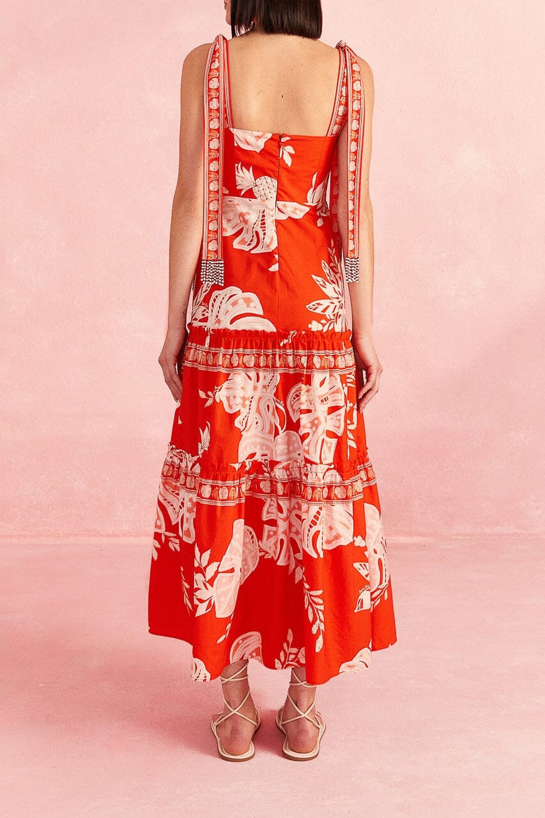 Robe longue Lace Monsteras - Rouge