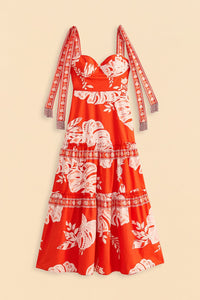 Robe longue Lace Monsteras - Rouge