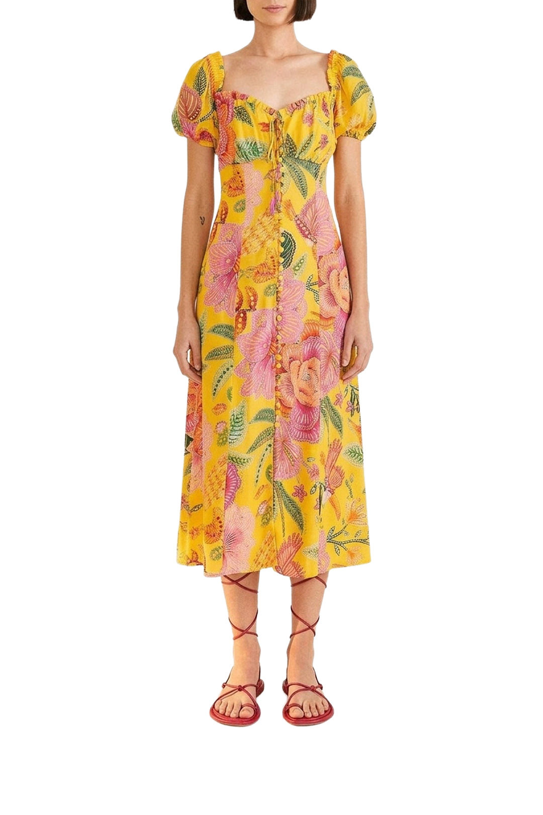 Robe midi Macaw Bloom - Jaune