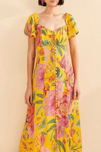 Robe midi Macaw Bloom - Jaune