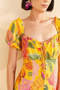 Robe midi Macaw Bloom - Jaune