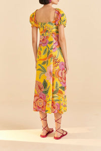 Robe midi Macaw Bloom - Jaune