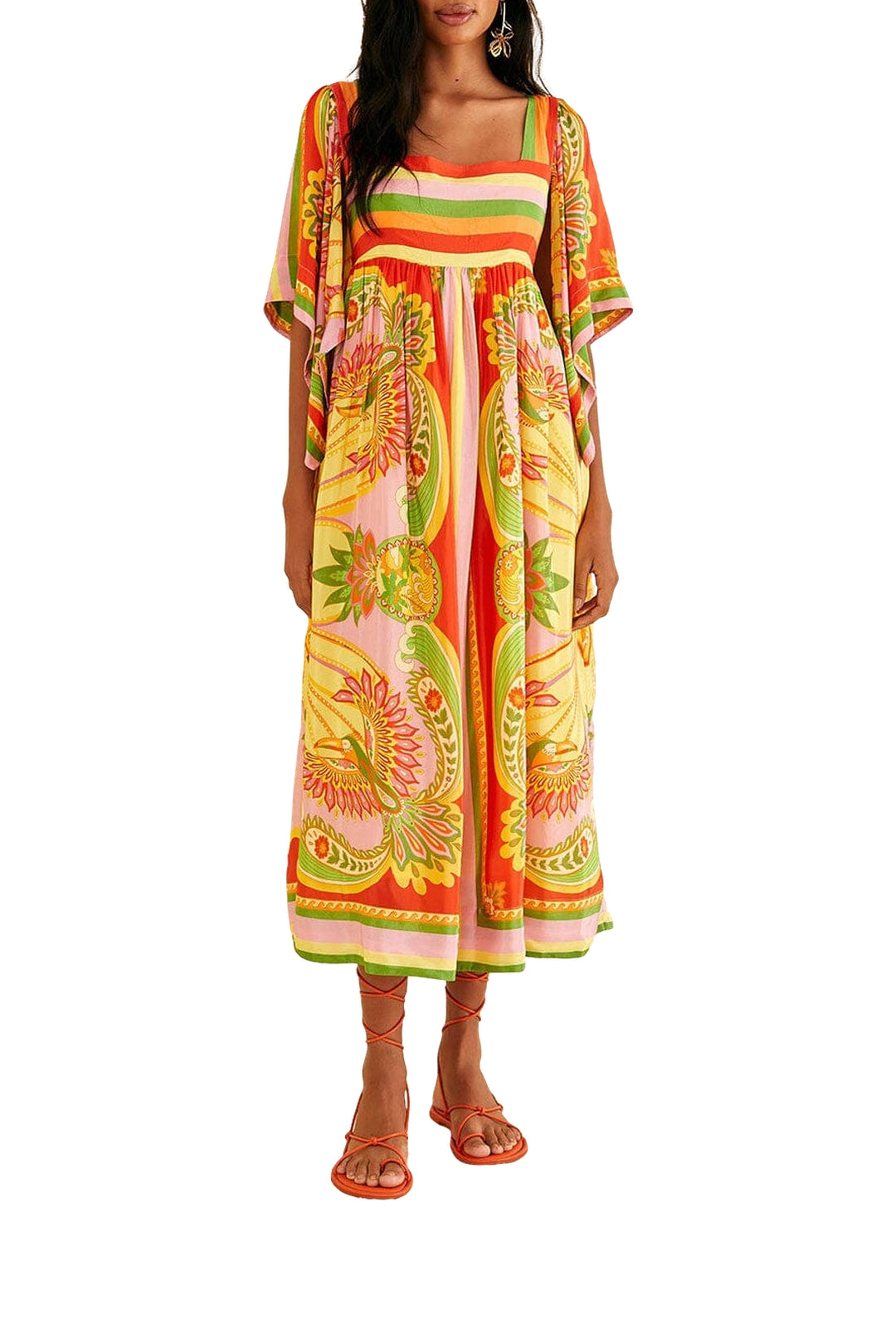 Robe midi Beach Toucans - Orange
