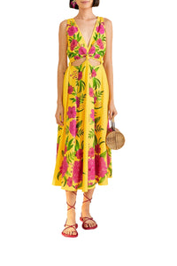 Robe midi Romantic Garden en lin - Jaune