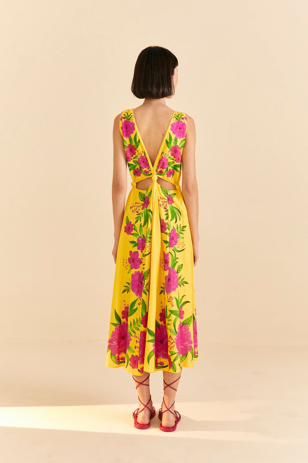Robe midi Romantic Garden en lin - Jaune