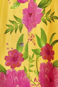 Robe midi Romantic Garden en lin - Jaune