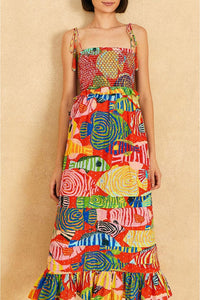 Robe midi Striped Fishes - Rouge