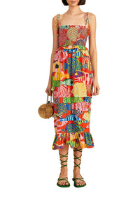 Robe midi Striped Fishes - Rouge