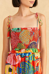 Robe midi Striped Fishes - Rouge