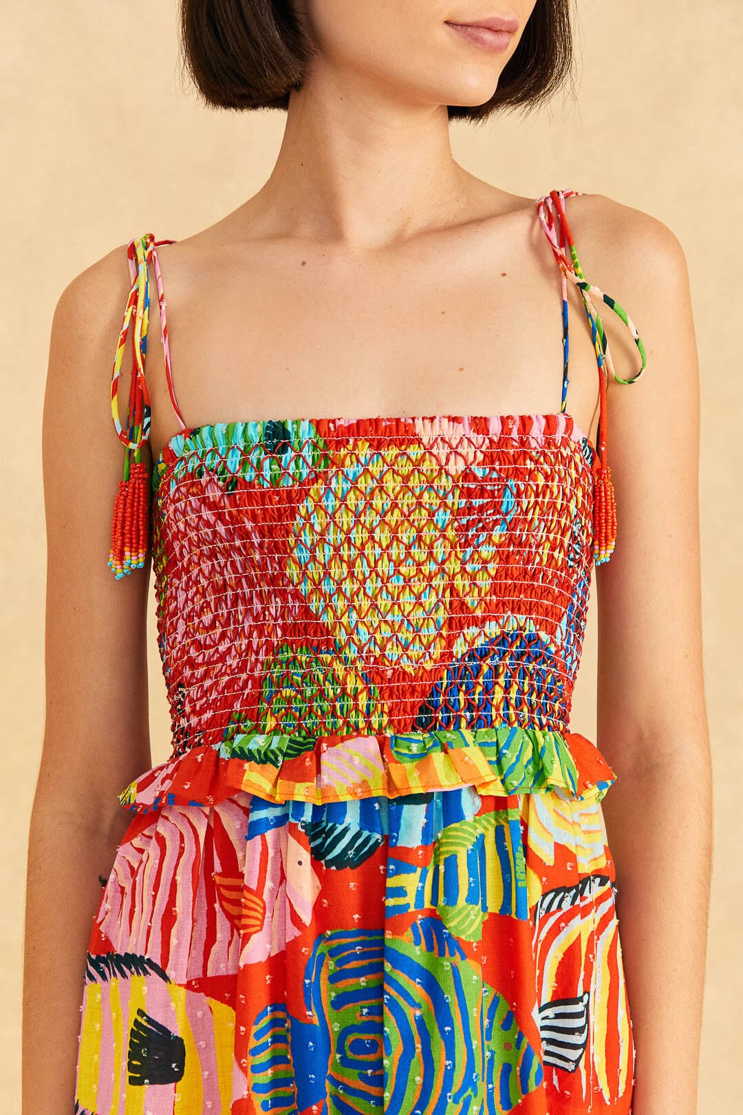 Robe midi Striped Fishes - Rouge