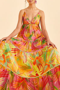 Painted Birds cotton maxi dress - Orange