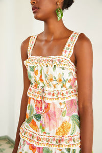 Robe midi Macaw Bloom en coton - Beige