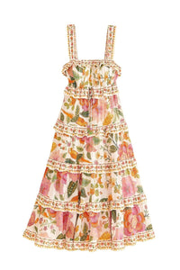 Robe midi Macaw Bloom en coton - Beige