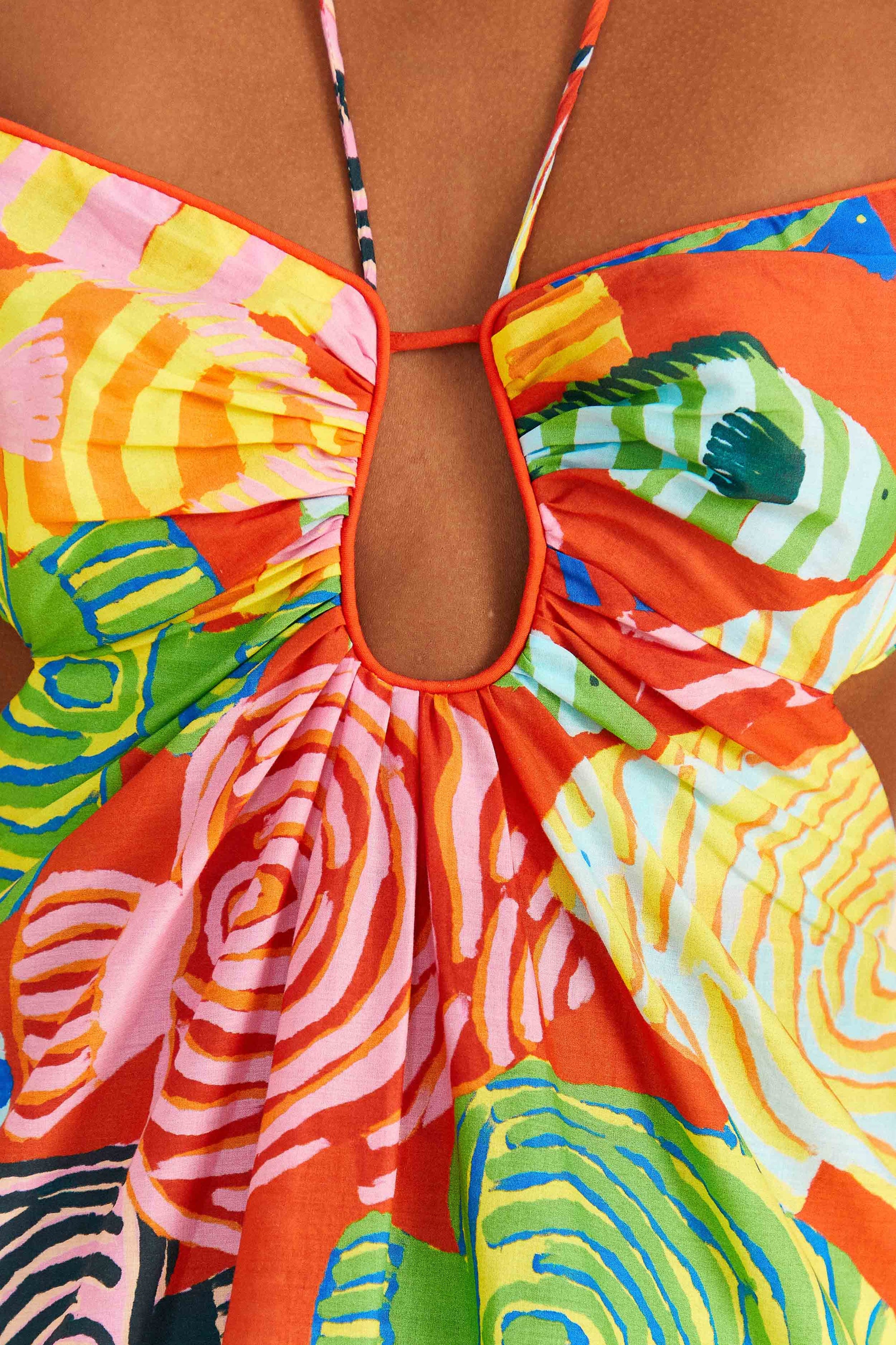 Robe courte Striped Fishes en coton - Rouge