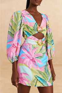 Robe courte Beach Vibe en lin - Multicolore