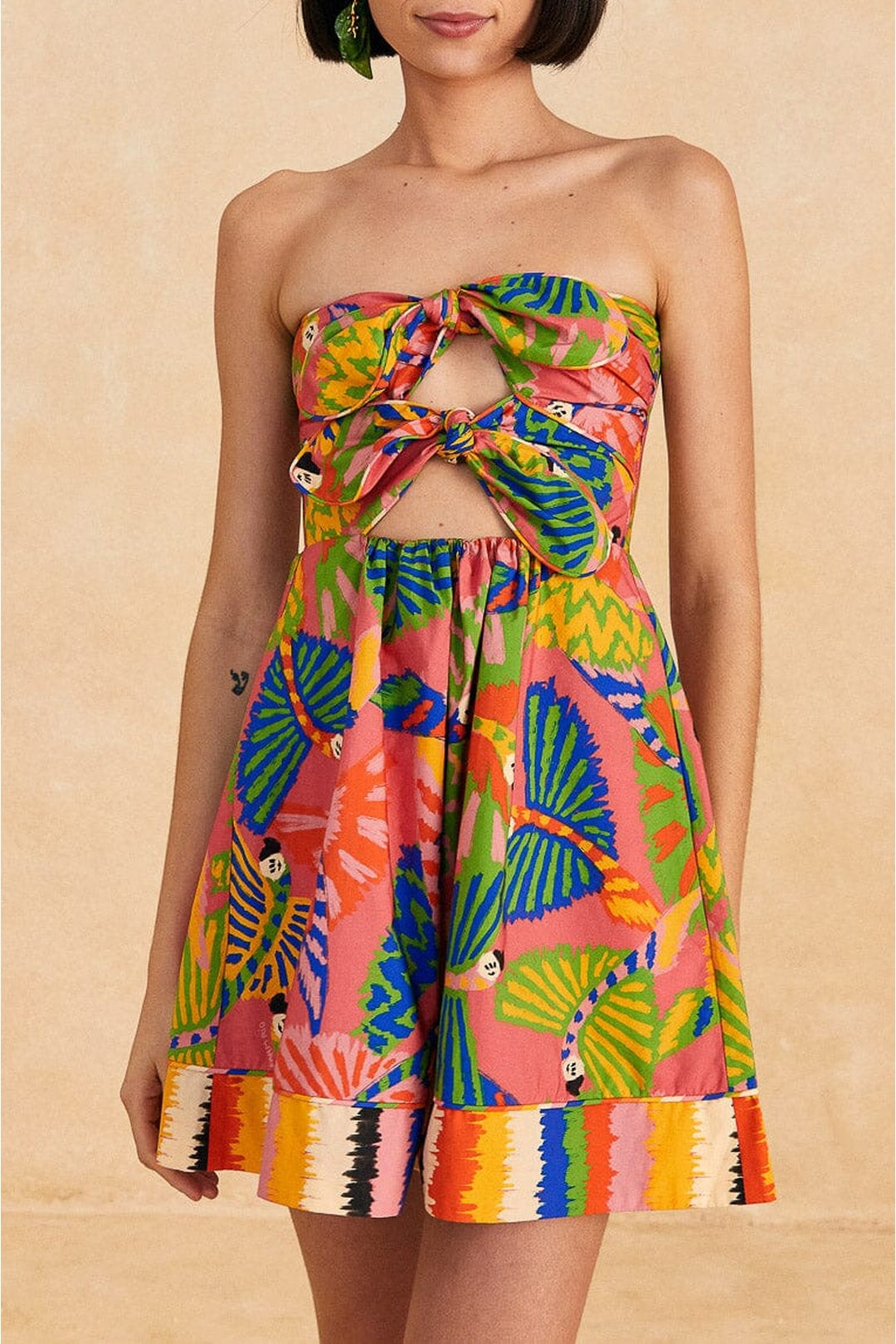 Graphic Macaws cotton short dress - Multicolour