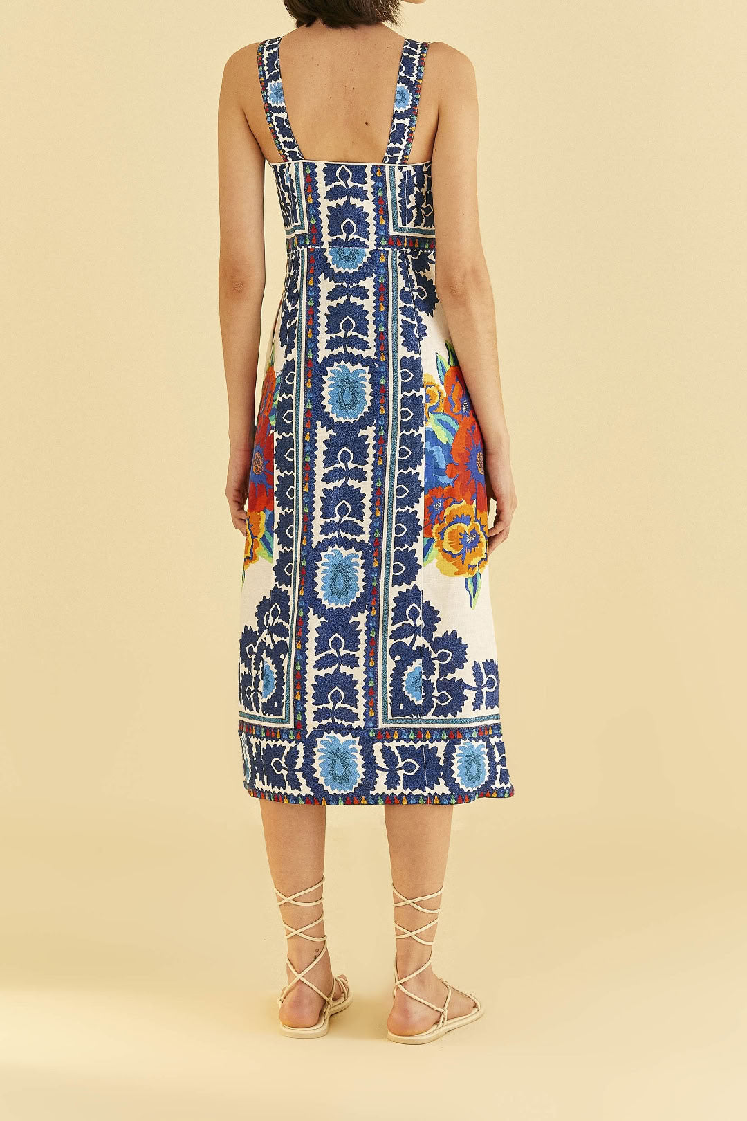 Flower Tapestry linen midi dress - Blue