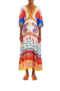 Robe midi Vivid Garden en lin - Multicolore