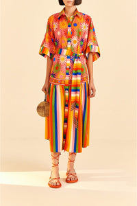 Robe midi Graphic Macaws Coral en coton - Orange