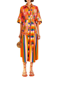 Robe midi Graphic Macaws Coral en coton - Orange