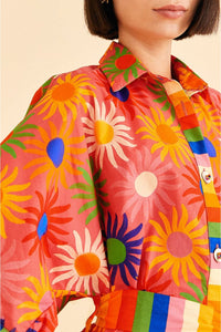 Robe midi Graphic Macaws Coral en coton - Orange