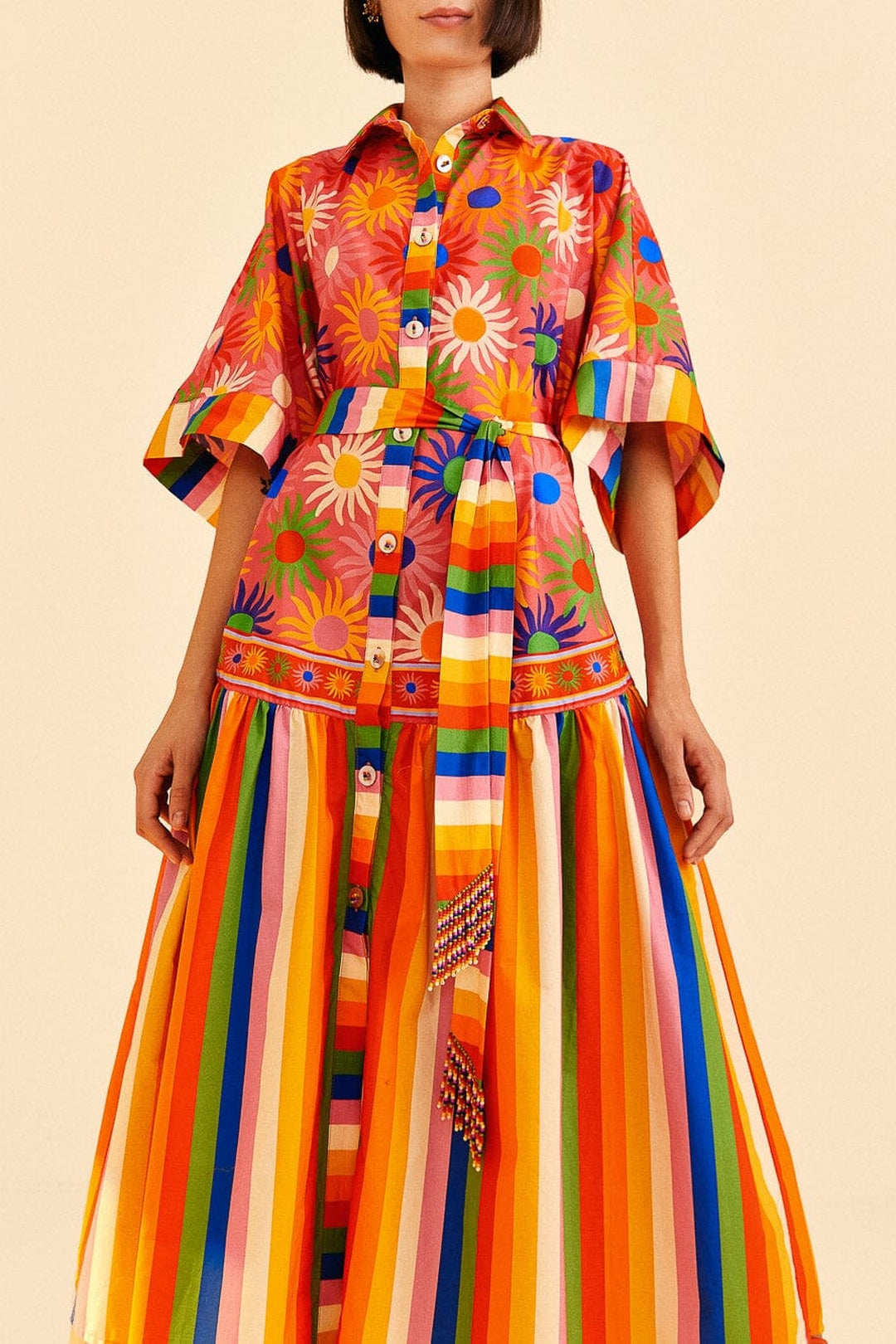 Robe midi Graphic Macaws Coral en coton - Orange