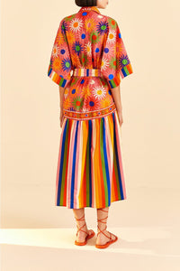 Robe midi Graphic Macaws Coral en coton - Orange