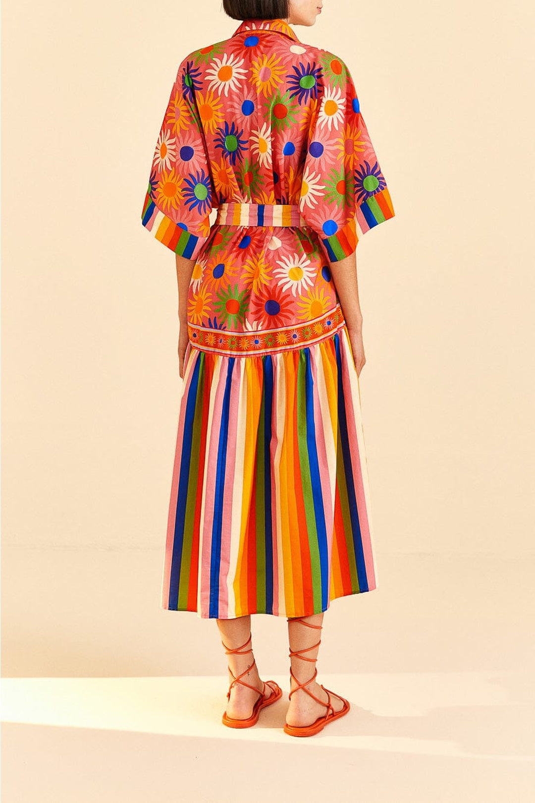 Robe midi Graphic Macaws Coral en coton - Orange