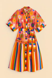 Robe midi Graphic Macaws Coral en coton - Orange