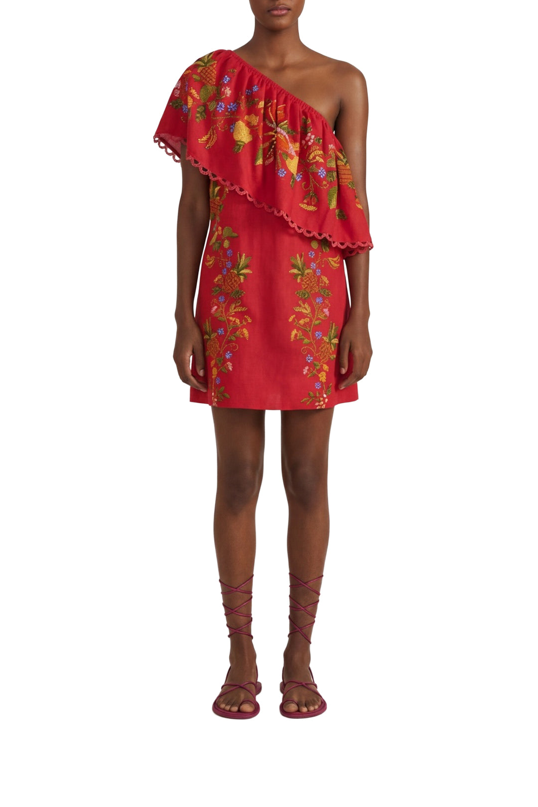 Robe courte Tropical Romance en lin - Rouge