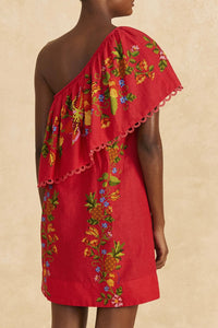 Robe courte Tropical Romance en lin - Rouge