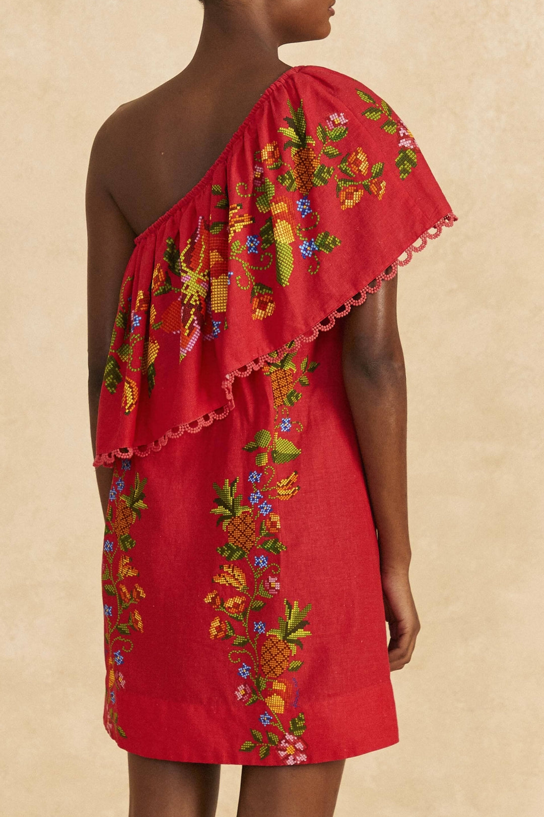 Robe courte Tropical Romance en lin - Rouge