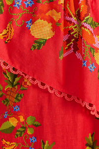 Robe courte Tropical Romance en lin - Rouge