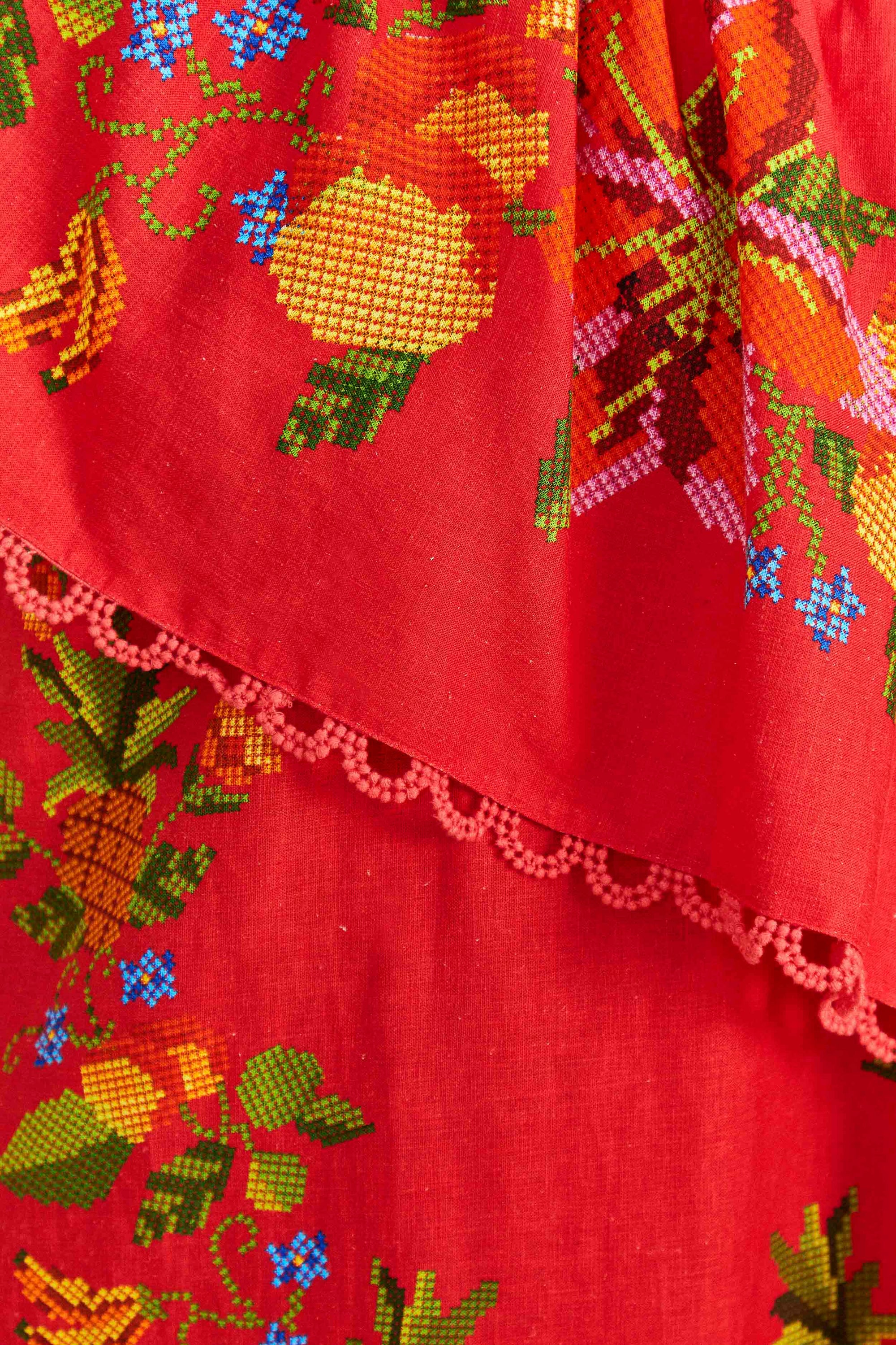 Robe courte Tropical Romance en lin - Rouge
