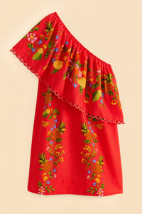 Robe courte Tropical Romance en lin - Rouge