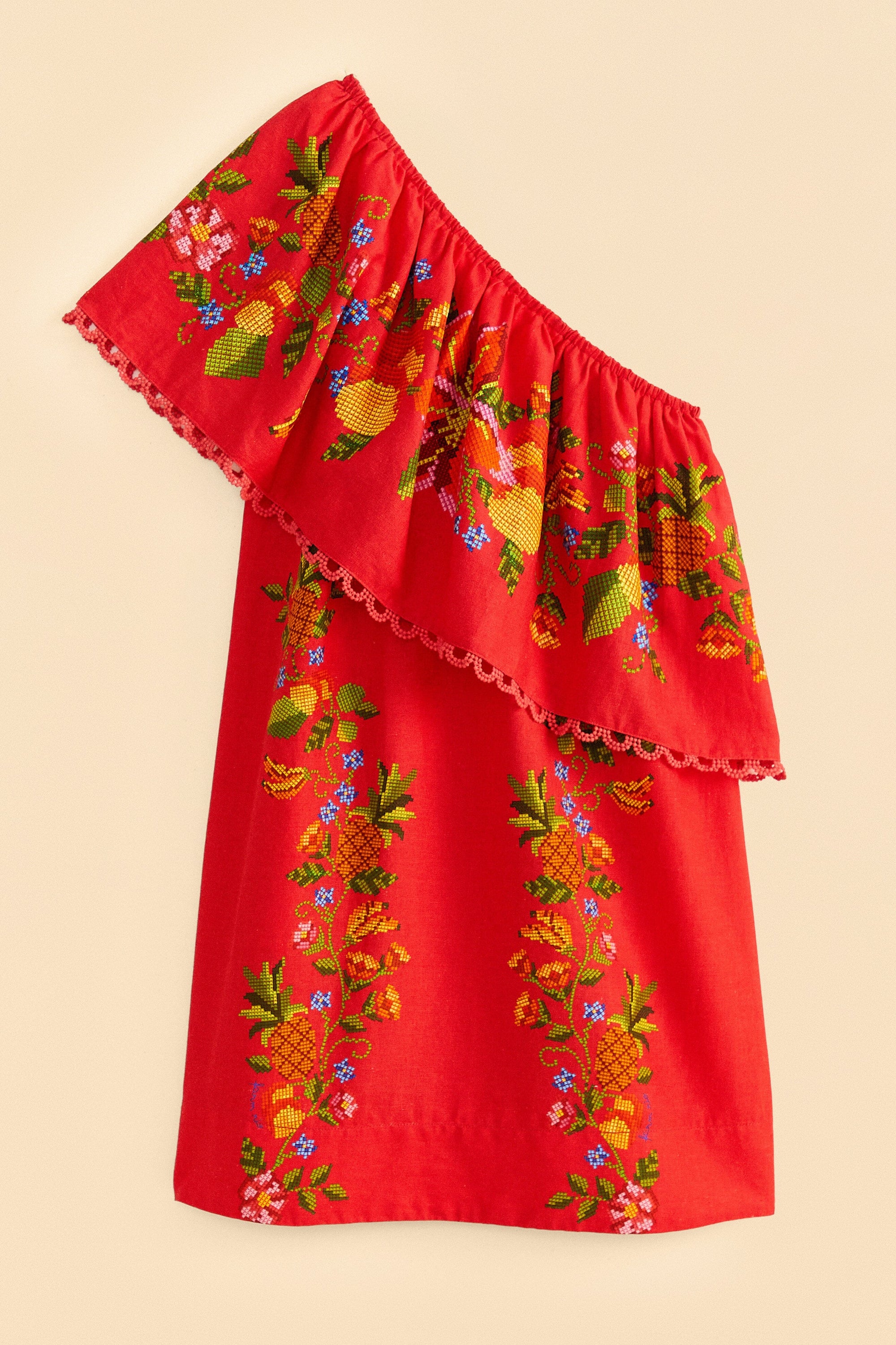 Robe courte Tropical Romance en lin - Rouge