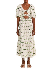 Robe longue Coconut brodée en lin - Blanc