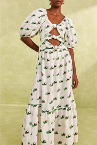 Robe longue Coconut brodée en lin - Blanc