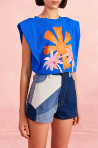 MEDIA OFF LINE_Short à découpe en denim - Bleu