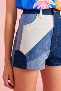 MEDIA OFF LINE_Short à découpe en denim - Bleu