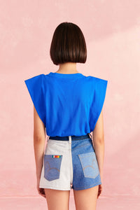 MEDIA OFF LINE_Short à découpe en denim - Bleu
